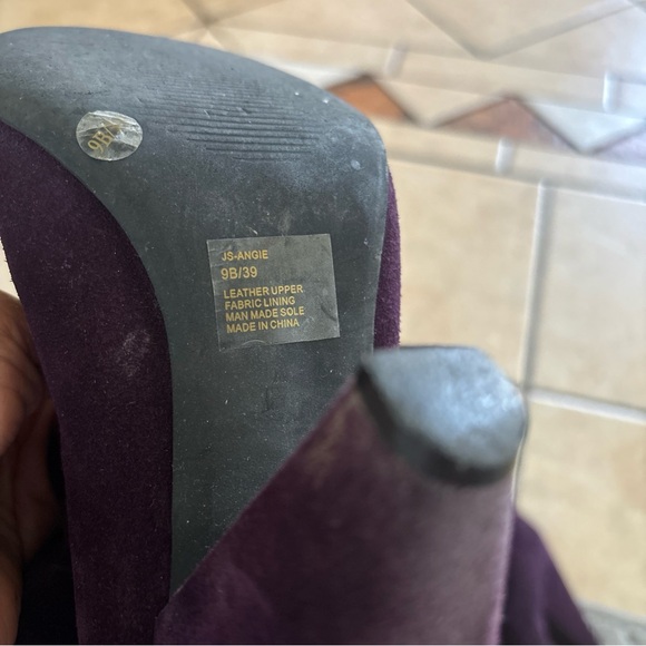 Sz 9B Jessica Simpson Deep Purple Heeled Boots with defects sexy club shoes - Picture 10 of 16